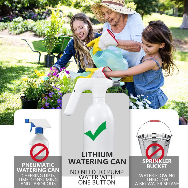 Picture of Garden Hand-held Lithium Electric Spray Bottle Nozzle Watering Can White 