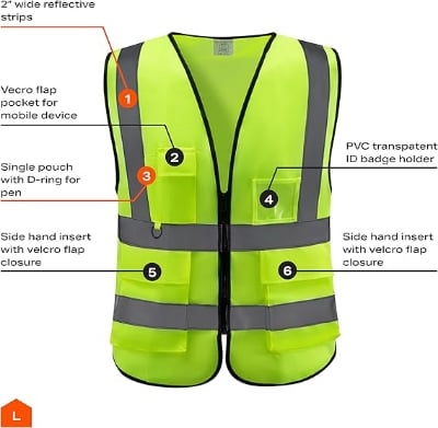 Picture of High Visibile Safety Vest For Construction Roadside Work, Traffic Control, Cycling & Outdoor Activities Green 