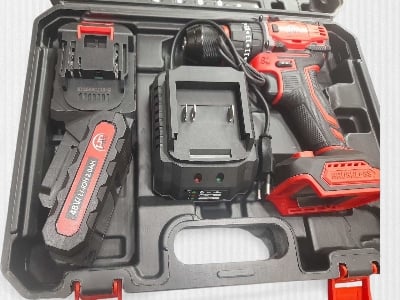 Picture of 48 Volt Brushless Cordless Drill, Stand alone charger, 2 pcs 48V Lithium-Ion Red 