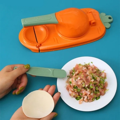 Picture of Dumpling Maker 2 In 1 Dumpling Mold Pressure Manual Wrapper Making Plastic Mold Dough Pressing Tool Kitchen Baking Accessories With Spoon Kuli Pitha maker 2 in 1 magic pitha maker ,momo maker - Multicolor