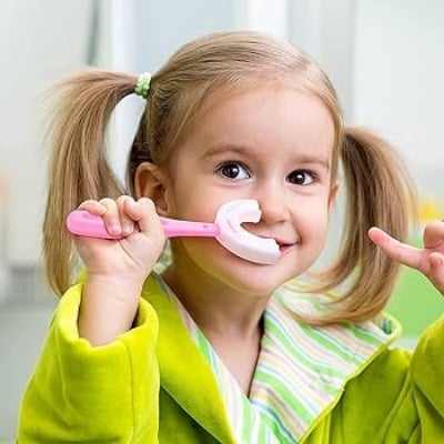 Picture of Silicone Baby Tooth Cleaner Brush Teether Brushes Oral U Shape Silicone Soft Head 360 Degree Deep Cleaning Brush Silicone Soft Head 360 Degree Deep Cleaning Brush For 6-12 Years Old Children - Multicolor