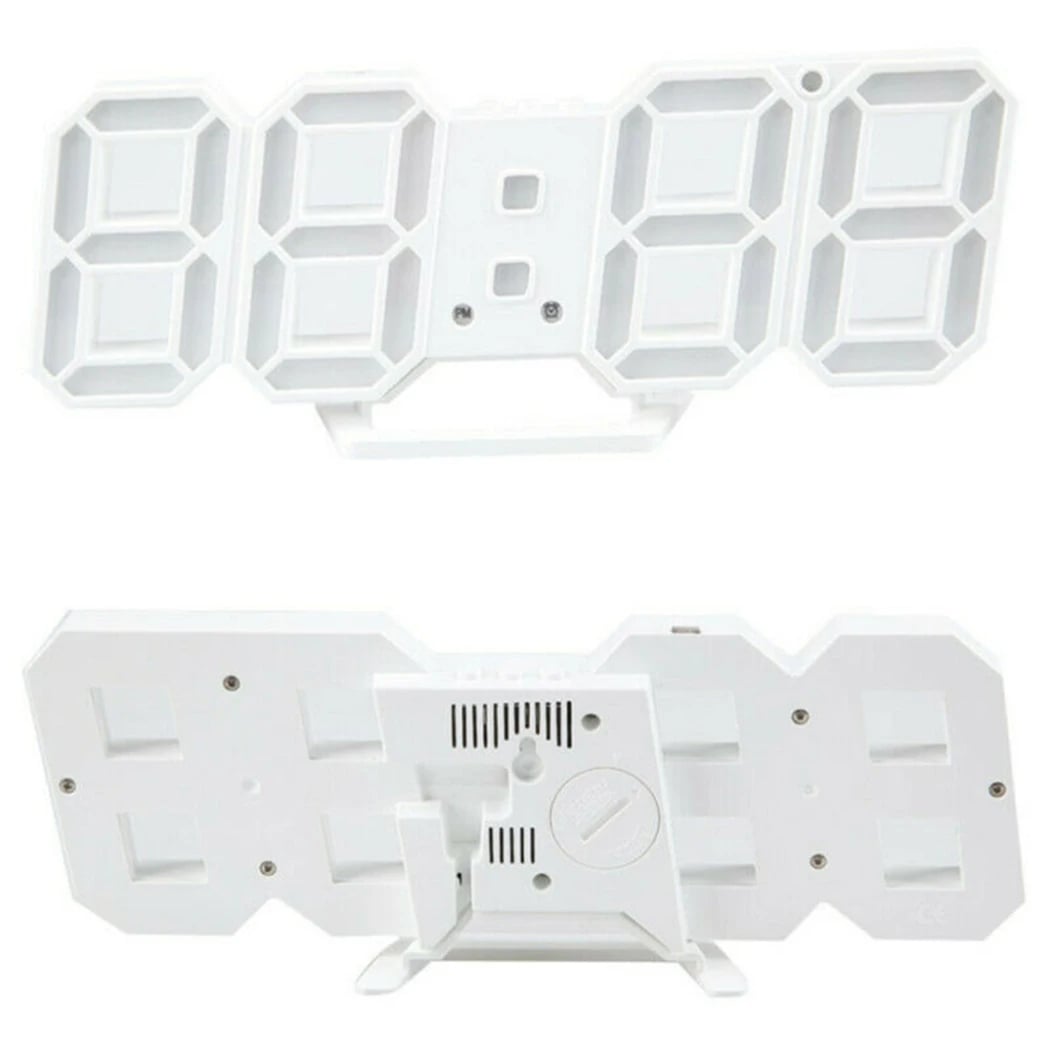 Picture of 3D LED Digital Clock Electronic Table Clock Alarm Clock Wall Glowing Hanging Clocks,asiaexpress - White