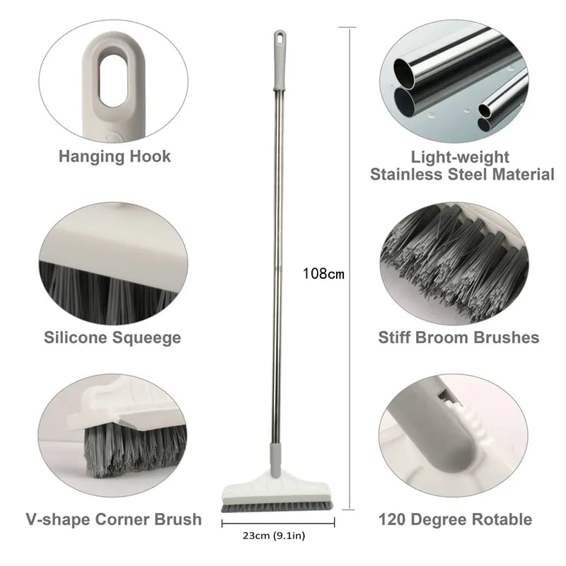 Picture of Household Cleaning Brush Adjustable Long Handle Floor Brush Kitchen Magic Broom for Washing Windows Tile Corner Gap Toilet Tools bathroom brush - Multicolor