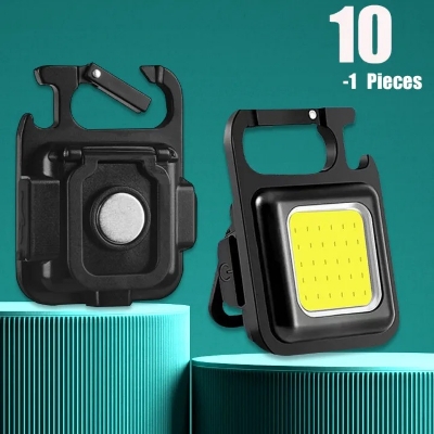 Picture of Mini LED Keychain Flashlights Multifunctional Portable COB Work Light USB Charging Camping Lamp Outdoor Torch Fishing Lantern - Multicolor