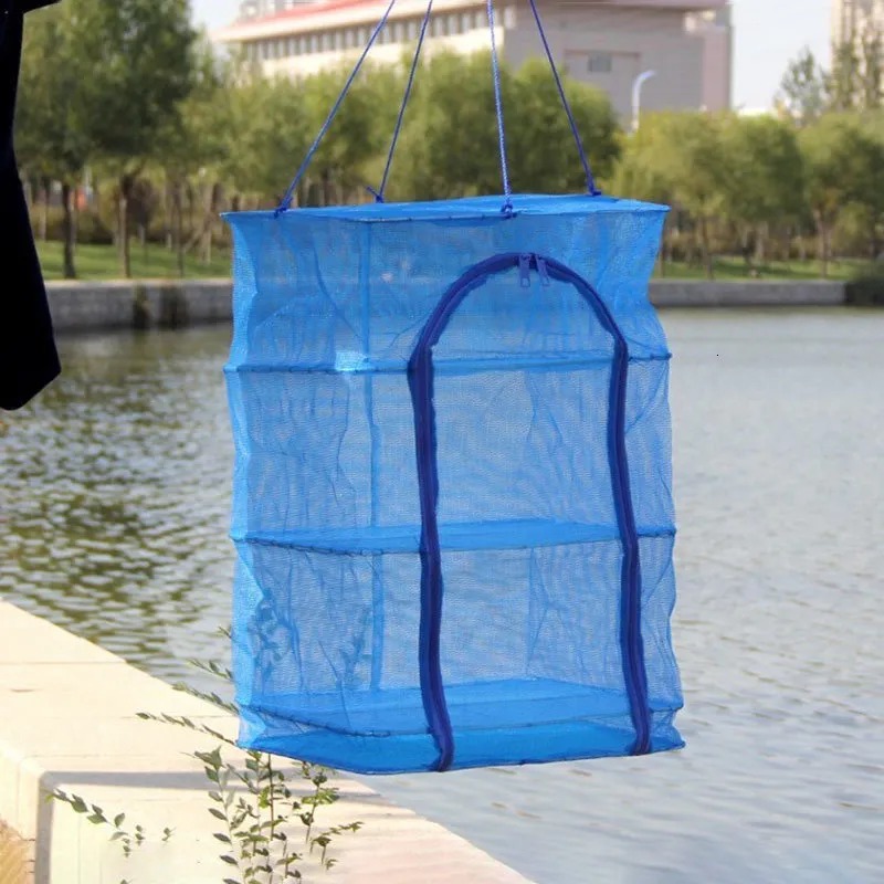 Picture of Foldable 4 Layers Food Drying Net  Rack Hanging Vegetable,Fish, Dishes Dryer Net dryer case 35 X 35 X 65cm PE Hanger food drying case - Blue