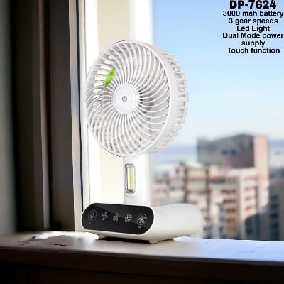 Picture of DP 7624 Rechargeable TableTouch Fan With Lamp USB Charging Portable Handheld 3 Gear Speed Desktop Mini Fan -The Asia Express - White
