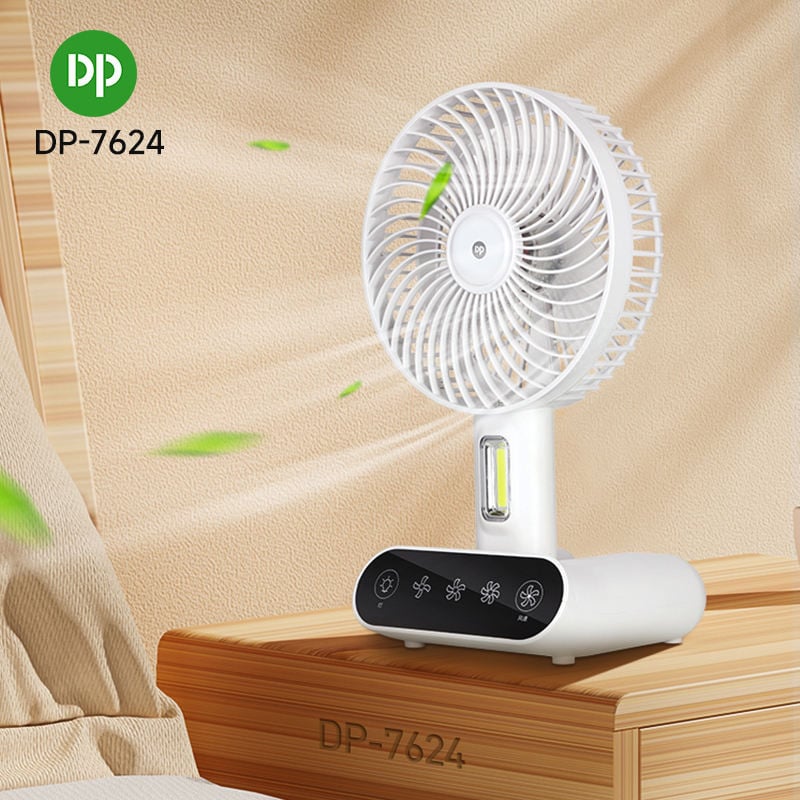 Picture of DP 7624 Rechargeable TableTouch Fan With Lamp USB Charging Portable Handheld 3 Gear Speed Desktop Mini Fan -The Asia Express - White