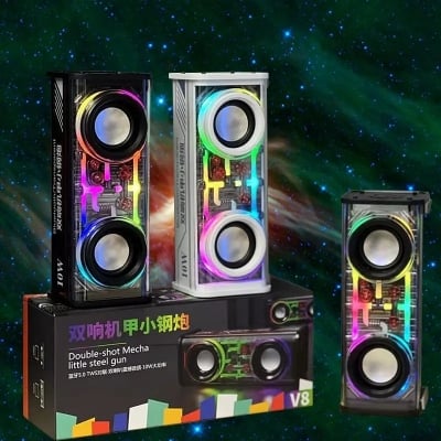 Picture of V8 Bluetooth Speaker Transparent Sound Box Colorful Lights Dual Speaker High Power Subwoofer Soundba