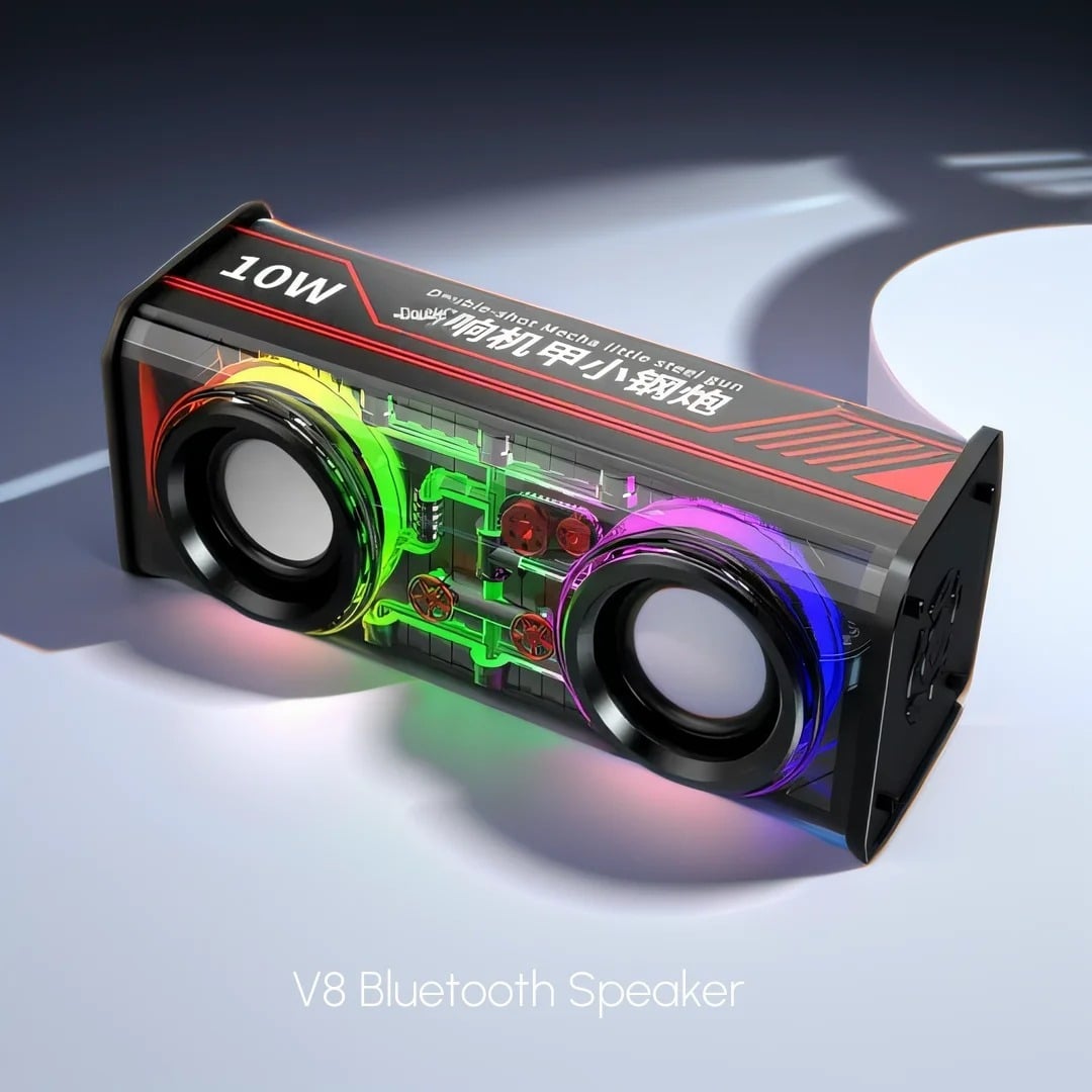 Picture of V8 Bluetooth Speaker Transparent Sound Box Colorful Lights Dual Speaker High Power Subwoofer Soundba