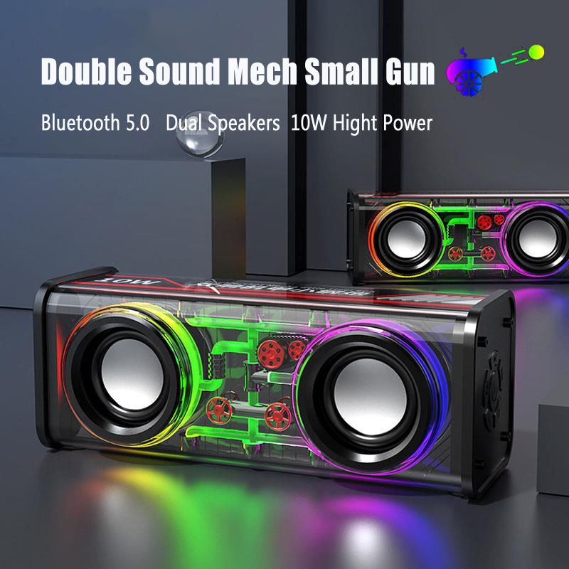 Picture of V8 Bluetooth Speaker Transparent Sound Box Colorful Lights Dual Speaker High Power Subwoofer Soundba