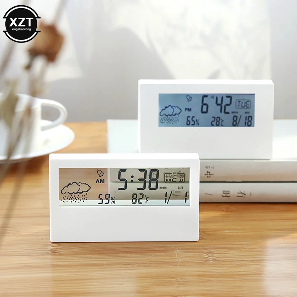 Picture of LCD Desktop Alarm Clock Transparent Calendar Weather and Digital Temperature and Humidity Display Home Appliance Smart Life-The Asia Express - White
