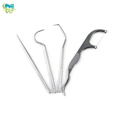Picture of 4pcs Portable Stainless Steel Toothpick Dental Floss Oral Care Teeth Cleaning For Outdoor_Asia express - Silver
