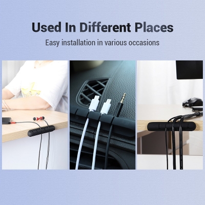 Picture of 5 Holes Cable Organizer Silicone USB Cable Winder Desktop Tidy Management Clip Cable Holder for Mouse Headphone Wire Organizer - Black