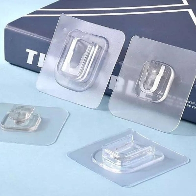 Picture of 5pcs Transparent Wall Hooks Hangers Self Adhesive Door Wall Hangers Hooks Suction Heavy Load Rack For Kitchen Bathroom Accessories - CLEAR