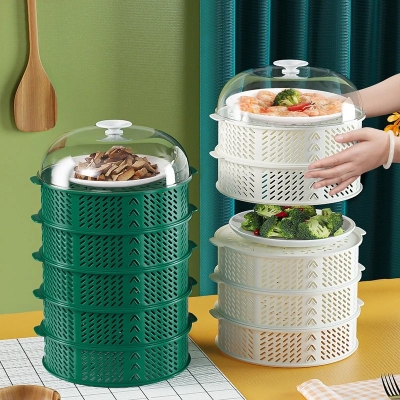 Picture of Food Insulation Covers 5 Layer Transparent Stackable Dustproof Leftovers Food Storage Box Container Kitchen Organization food cover