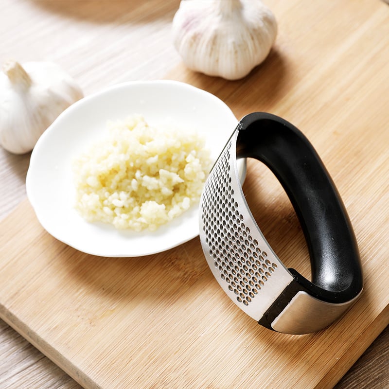 Picture of Garlic Press Rocker Garlic Peeler Set Stainless Steel Garlic Crusher Squeezer Slicer Mincer Chopper Kitchen Gadgets With Handle - Black