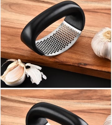 Picture of Garlic Press Rocker Garlic Peeler Set Stainless Steel Garlic Crusher Squeezer Slicer Mincer Chopper Kitchen Gadgets With Handle - Black