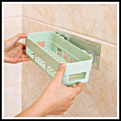 Picture of Home Adhesive Shower Shelf Kitchen Seasoning Shelf Bathroom Organizer Basket Adhesive Soap Dish Wall Mount Bathroom Organizer Storage Basket No Punching Storage Rack-Asia express - Multicolor