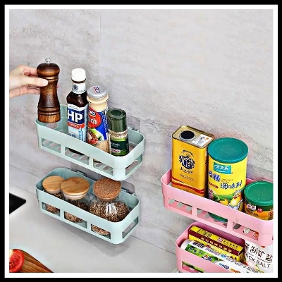 Picture of Home Adhesive Shower Shelf Kitchen Seasoning Shelf Bathroom Organizer Basket Adhesive Soap Dish Wall Mount Bathroom Organizer Storage Basket No Punching Storage Rack-Asia express - Multicolor