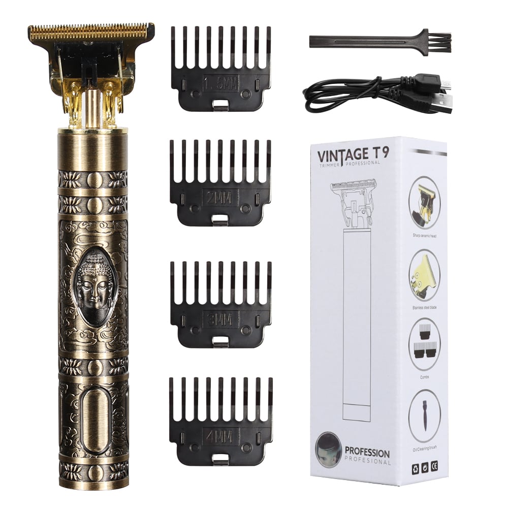 Picture of T9 Electric Hair Clipper Trimmer Hairdresser Aluminum Alloy Oil Shaving Head Electric Pusher Carving USB Hair Cutting Machine - Trimmer - Gold