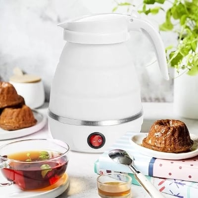 Picture of 600mlTravel Household Folding Kettle Silicone304 Stainless Steel Portable KettleCompression Foldable Leakproof KitchenAppliances-The Asia Express - White