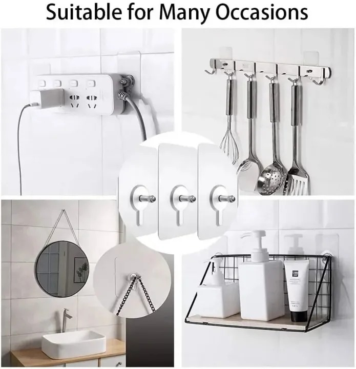 Picture of 5pcs Super Strong Adhesive Wall Hooks Maximum Hold for Kitchen Bathroom Damage Free Hanging Posters Shelves Nails Storage- The Asia Express