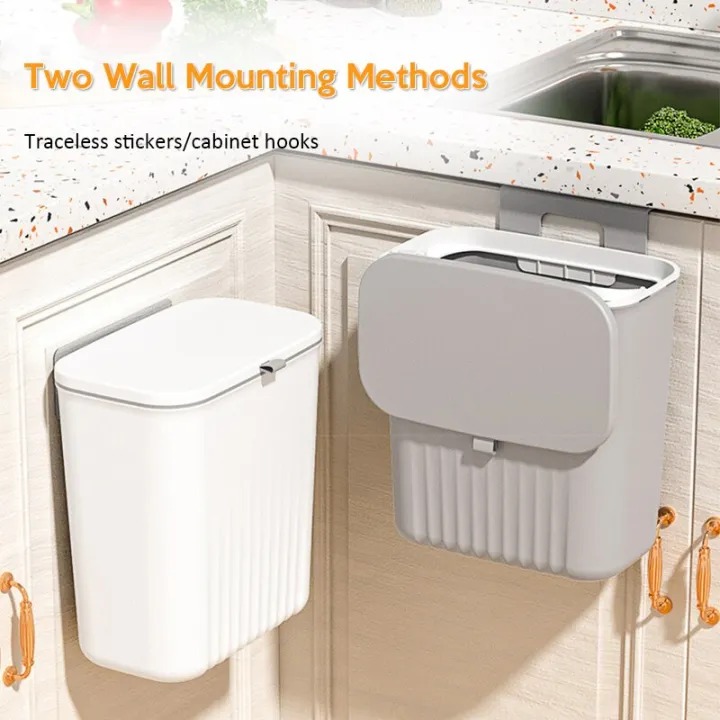 Picture of Wall Hanging Dustbin Classical trash bin With Lid Wall Mounted Hanging Trash Bin Litter Holder Cabinet Door Kitchen Bathroom Decorative Trash Can Bin Eco-Friendly Home Decor Garbage Bin Counter Bins Dustbin for office- The Asia Express - Multicolor
