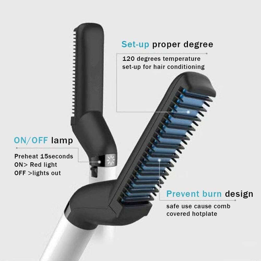 Picture of Men’s Hair & Beard Straightening Comb – Multi-Functional Electric Hair Straightener Brush for Quick Styling, Curling & Smoothing – Best Straightener for Men for Daily Grooming & Beard Care- The Asia Express