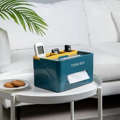 Picture of Multifunctional Rectangular Tissue Box Cover – Modern Decorative Tissue Box Holder with Built-In Storage Organizer for Living Room, Bedroom, Office & Home Decoration - The Asia Express - Multicolor