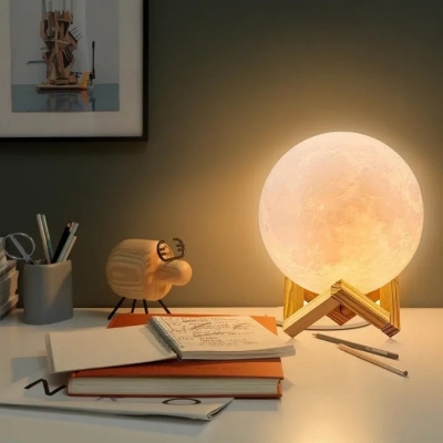 Picture of 3D Moon Lamp – 7-Color Changeable 15cm LED Moon Night Light with Touch Sensor, Wooden/Metal Stand & USB Charging – Romantic Bedroom Decor, Bedside Lamp, Valentine & Festival Gift- The Asia Express