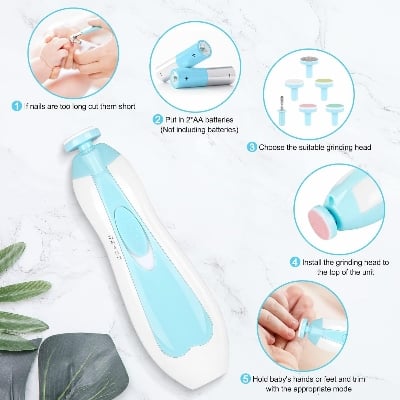 Picture of Electric Baby Nail File with Light – Safe & Gentle Electric Nail Trimmer Clipper Kit for Newborn, Infant & Toddler, Includes 6 Grinding Heads for Toes and Fingernails - The Asia Express