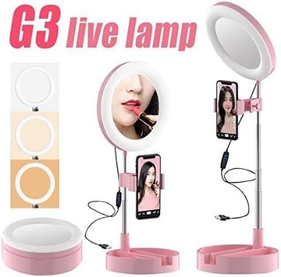 Picture of G3 Live Makeup Multipurpose Desk Lamp with LED Retractable Selfie Ring Light – Dimmable Ring Lamp, Adjustable Tripod Stand, Professional Photographic Lighting for Live Streaming, Video Recording & Camera Use - The Asia Express - Multicolor