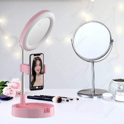 Picture of G3 Live Makeup Multipurpose Desk Lamp with LED Retractable Selfie Ring Light – Dimmable Ring Lamp, Adjustable Tripod Stand, Professional Photographic Lighting for Live Streaming, Video Recording & Camera Use - The Asia Express - Multicolor