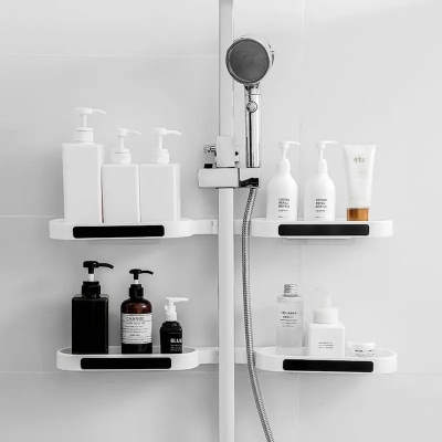 Picture of Wall Mounted Revolving Bathroom Shelf – Punch-Free Self-Adhesive Corner Storage Rack, Hard Plastic Shower & Kitchen Organizer (No Drilling Required) - The Asia Express - Multicolor