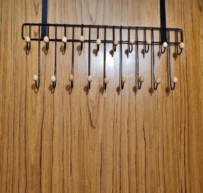 Picture of Magic Door Hanger with 19 Hooks – 2 Step Space Saver Over-the-Door Steel Organizer for Clothes, Coats, Pants & Kitchen Items - The Asia Express - Black