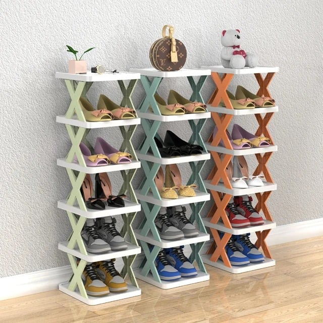 Picture of Creative 5-layer Shoe Rack Storage Organizer Simple Plastic Household Multi-function Space-saving Folding Shoe Stacker Shelf Large Size
