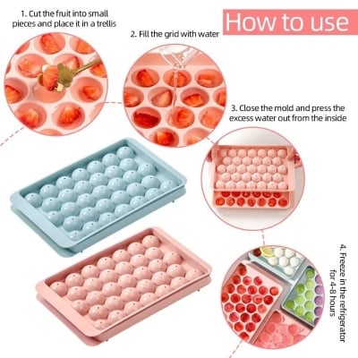 Picture of I33 Grids Plastic Round Ball Ice Box Round Ice Ball Ice Tray Mold Moulds Ice Ball Maker 3D Round Ice Cube Tray with Lid Plastic ice ball tray cute ice tray ice cube case ice cube tray asia express - Multicolor