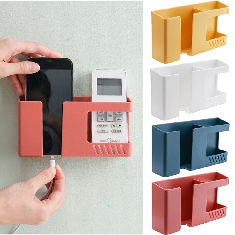 Picture of 2 in 1 Wall-mounted Mobile Phone Remote Control Storage Box Multifunctional Punch-free Storage Rack Wall Debris Storage Holder - Multicolor