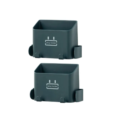 Picture of 1pcs Wall Mounted Organizer Storage Box Remote Control Mounted Mobile Phone Plug Wall Holder Charging Multifunction Holder StandPlastic Square Shaped Charging Rack Conditioner Remote Wall Mounted Shelf - Stylish Design - Multicolor