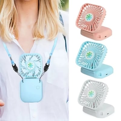 Picture of Portable Hanging Neck Mini Fans Rechargeable USB Folding Fan Mute Handheld Desktop Multi Function Three Speed Charge Fan-Multicolor-The Asia Express - Multicolor