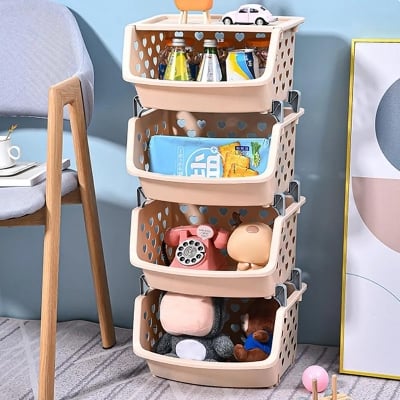 Picture of 4 Layer Multifunctional Storage Basket Rack – High Capacity, Durable, Stackable, Hollow-Out Organizer for Fruits, Vegetables & Household Items- The Asia Express - Multicolor