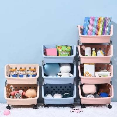Picture of 4 Layer Multifunctional Storage Basket Rack – High Capacity, Durable, Stackable, Hollow-Out Organizer for Fruits, Vegetables & Household Items- The Asia Express - Multicolor