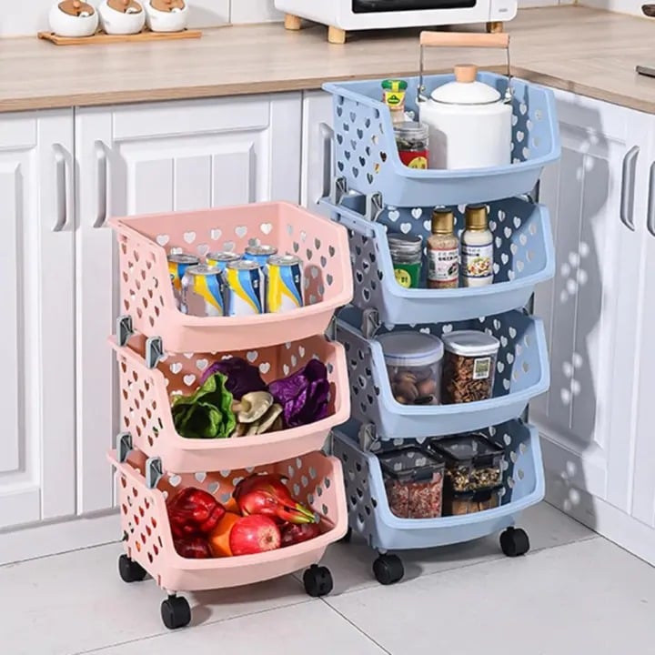 Picture of 4 Layer Multifunctional Storage Basket Rack – High Capacity, Durable, Stackable, Hollow-Out Organizer for Fruits, Vegetables & Household Items- The Asia Express - Multicolor