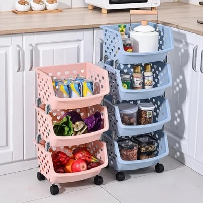 Picture of 4 Layer Multifunctional Storage Basket Rack – High Capacity, Durable, Stackable, Hollow-Out Organizer for Fruits, Vegetables & Household Items- The Asia Express - Multicolor