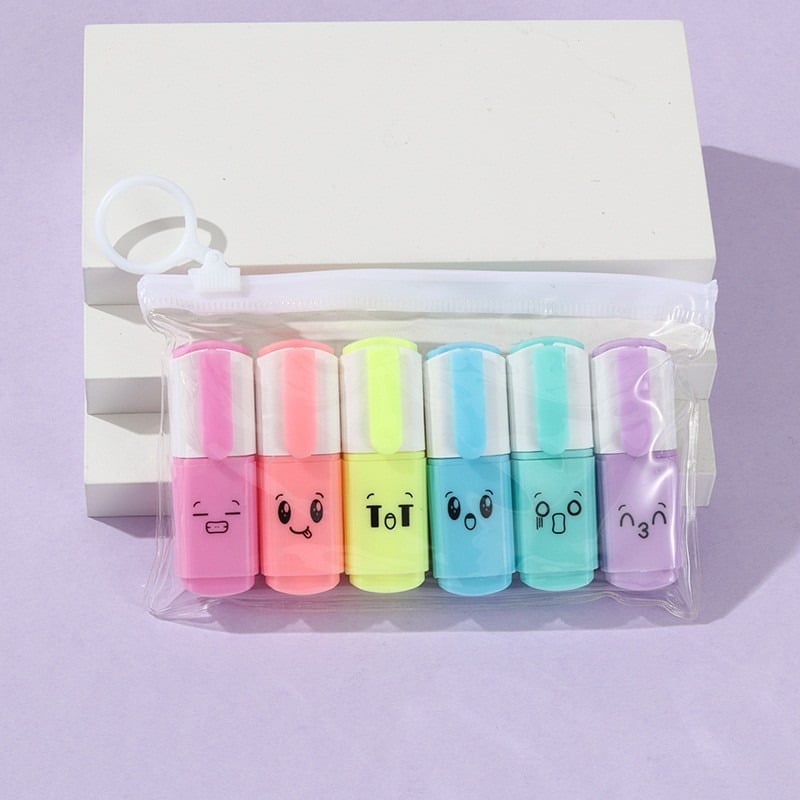 Picture of 6 Pcs Premium Mini Text Markers Pastel Highlighters, Mixed Colors, No Bleed, Quick-Dry, Easy to Hold & Perfect for Journals, School, College, University & Office Use- The Asia Express - Multicolor