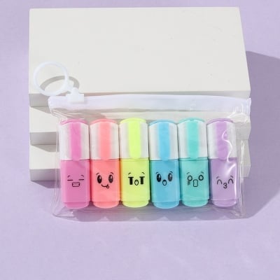 Picture of 6 Pcs Premium Mini Text Markers Pastel Highlighters, Mixed Colors, No Bleed, Quick-Dry, Easy to Hold & Perfect for Journals, School, College, University & Office Use- The Asia Express - Multicolor