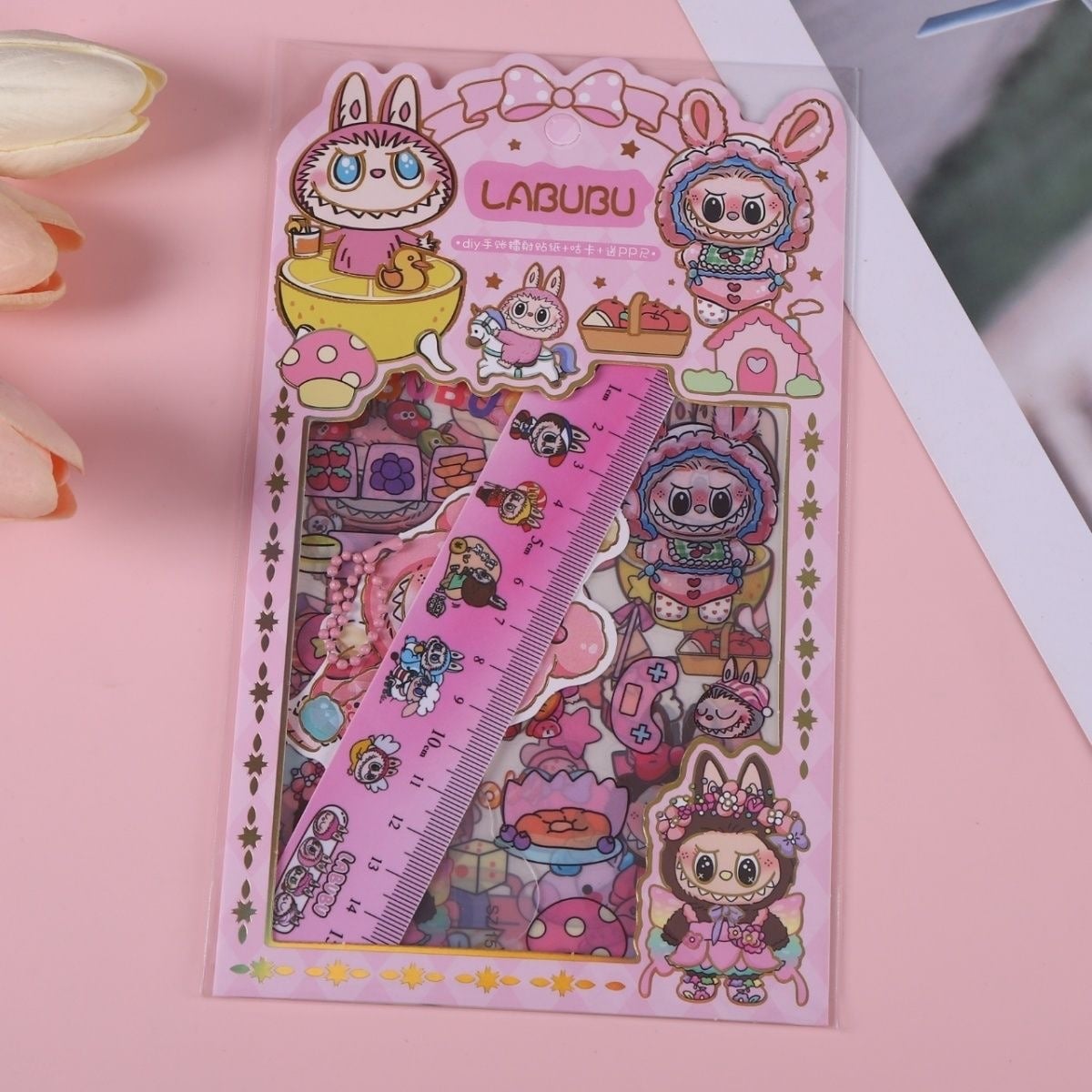 Picture of Labubu Cute Journal & Sticker Set – Japanese Anime Cartoon PET Material Pack with Stickers, Ruler & High-Quality Cute Aesthetic Finish - The Asia Express - Multicolor