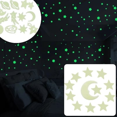 Picture of Petra Galaxy Glow-in-the-Dark Wall Stickers – Radiant Smiley Face, Moon, Sun & Stars | 3D Luminous Radium Fluorescent Wall Decals for Kids, Students Room & Dormitory Decor - The Asia Express