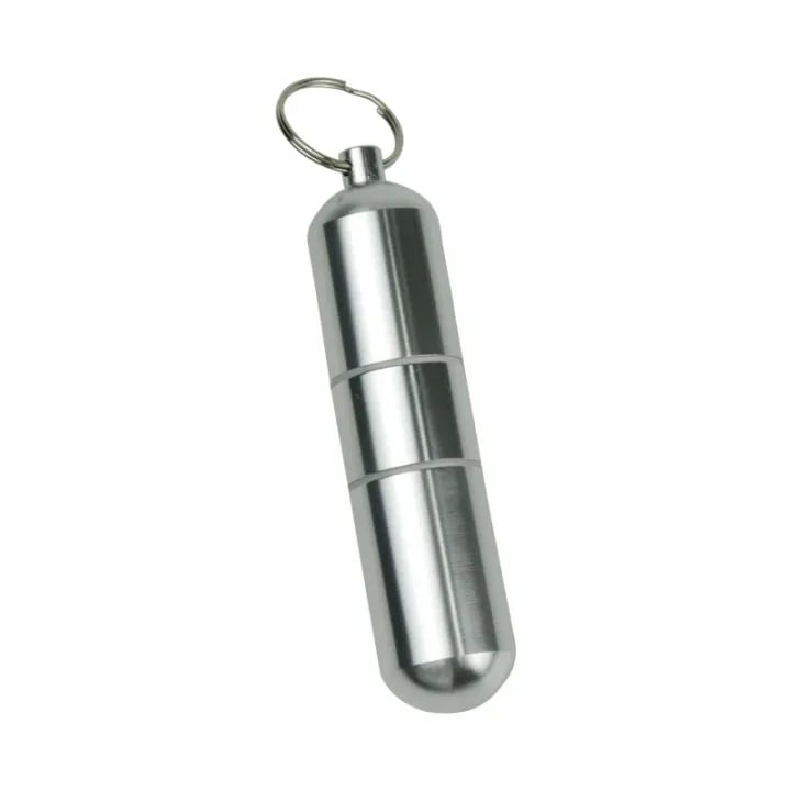 Picture of 4-Layer Capsule Type Aluminum Alloy Storage Case – Waterproof Airtight Travel Container with Keychain for Tobacco, Pills, Herbs & Small Items - The Asia Express - Silver