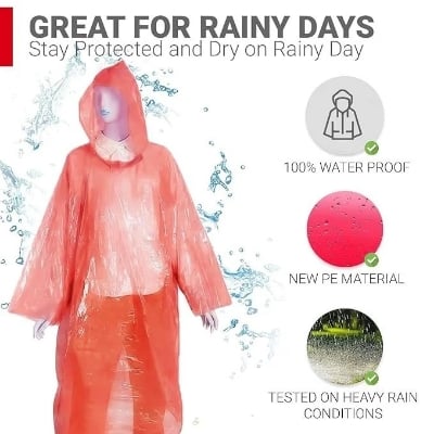 Picture of Unisex Waterproof Rain Poncho Rain Card – Lightweight Portable Emergency Raincoat with Drawstring Hood & Pocket Size Design for Travel, Camping, Biking & Hiking - The Asia Express - Multicolor